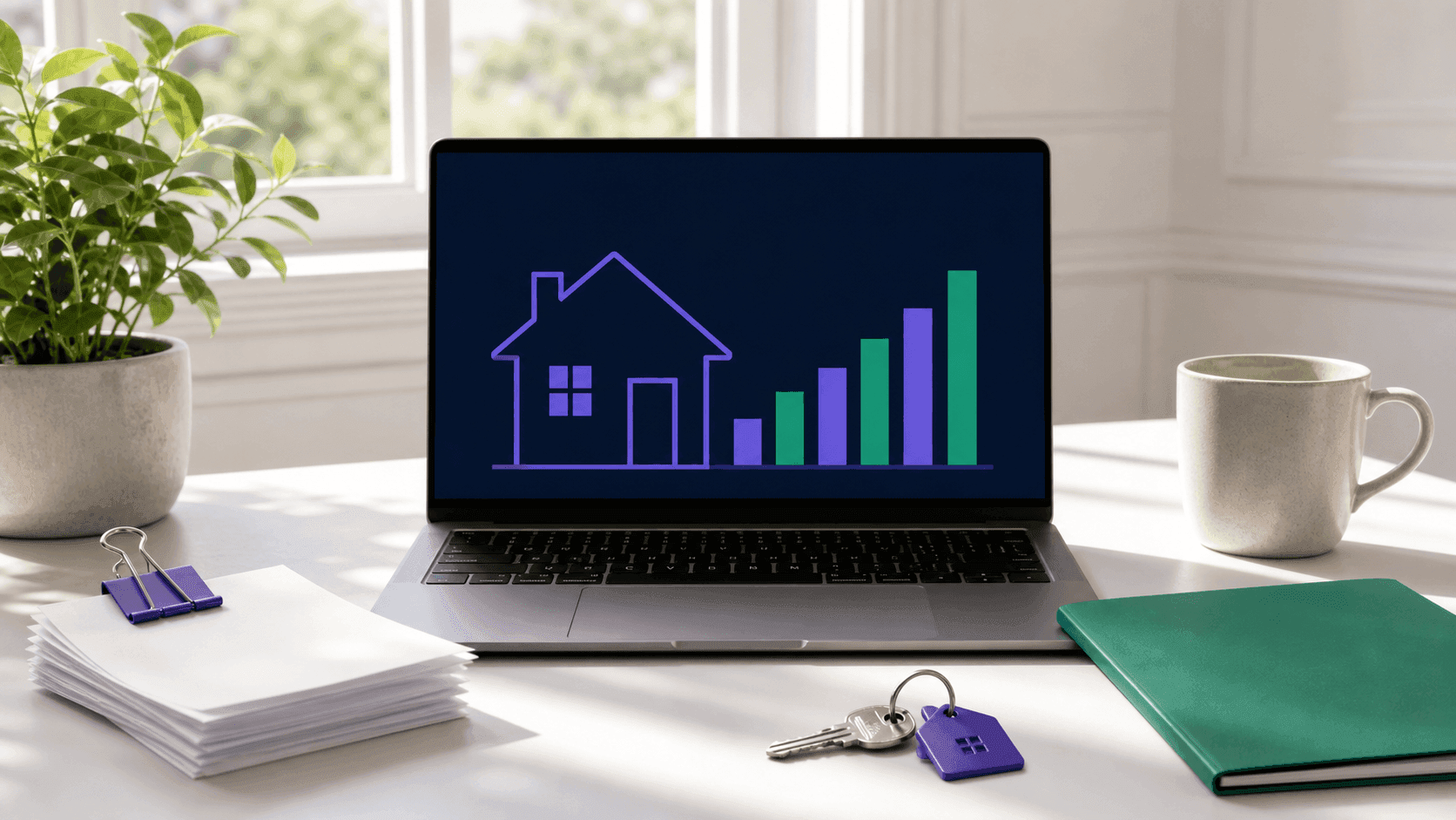 Rental property bookkeeping workspace with receipts and cash-flow dashboard