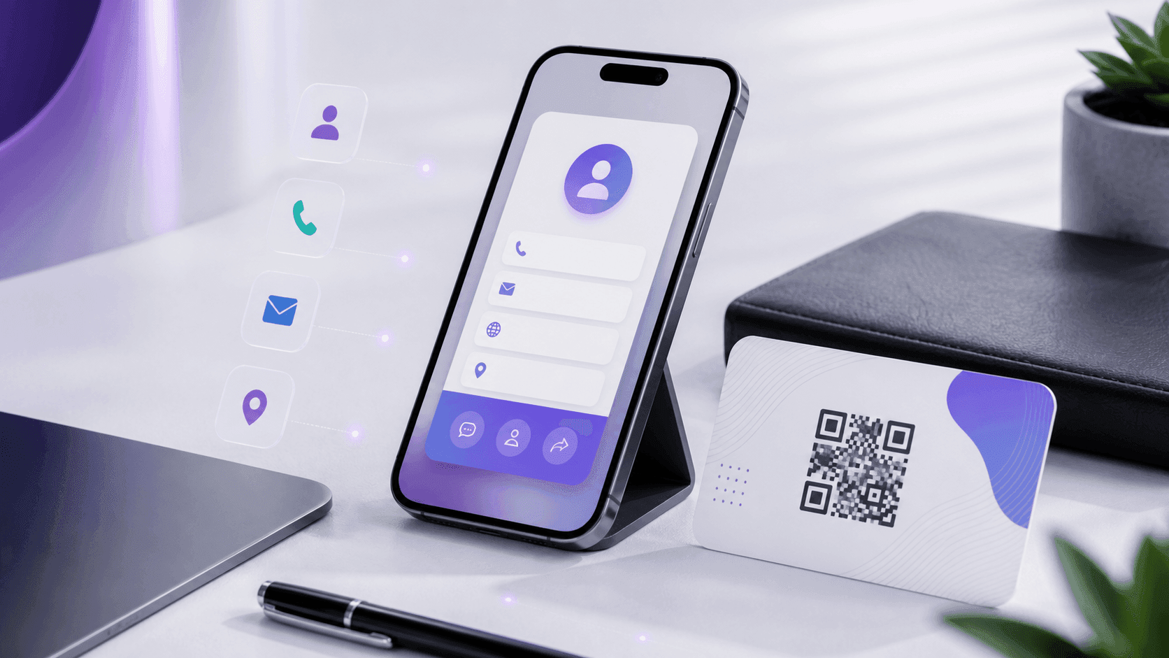 Digital business card and QR code networking workspace