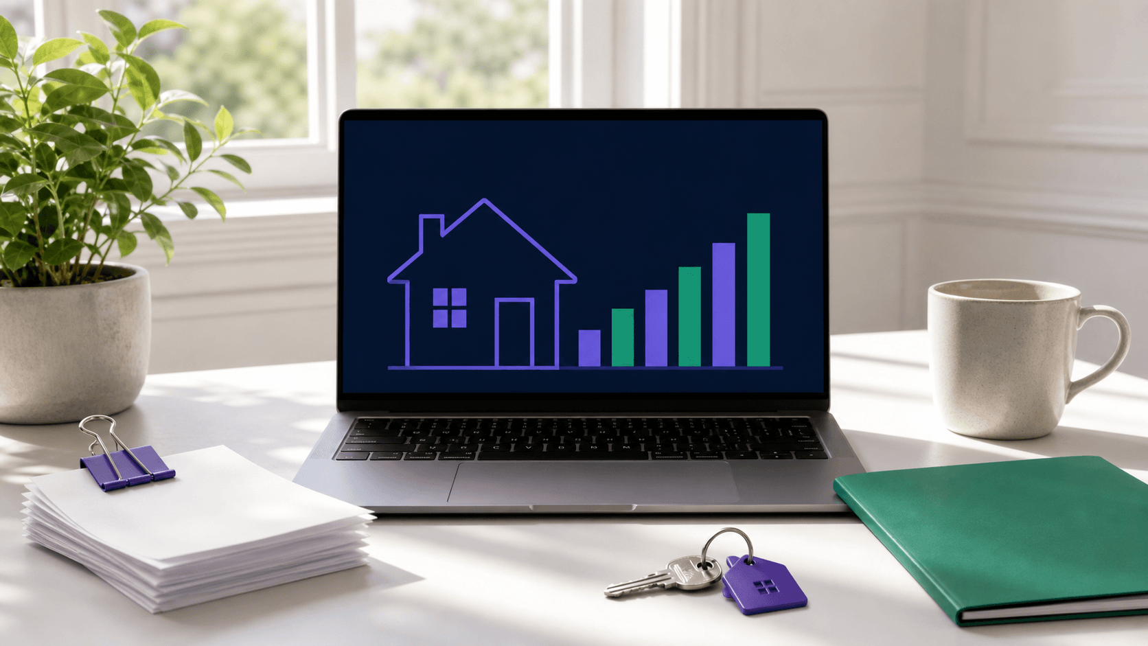 Rental property bookkeeping workspace with receipts and cash-flow dashboard