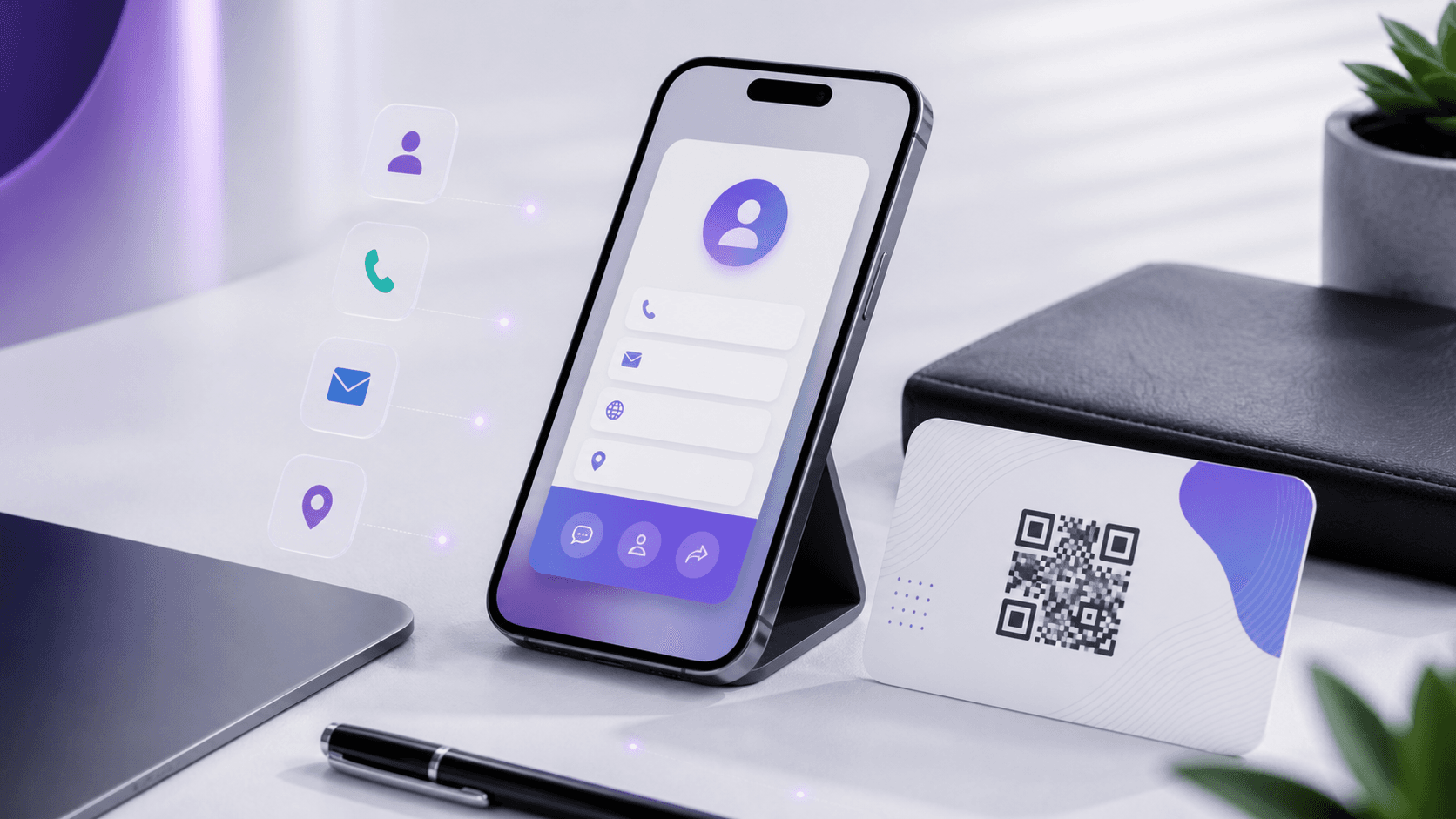 Digital business card and QR code networking workspace