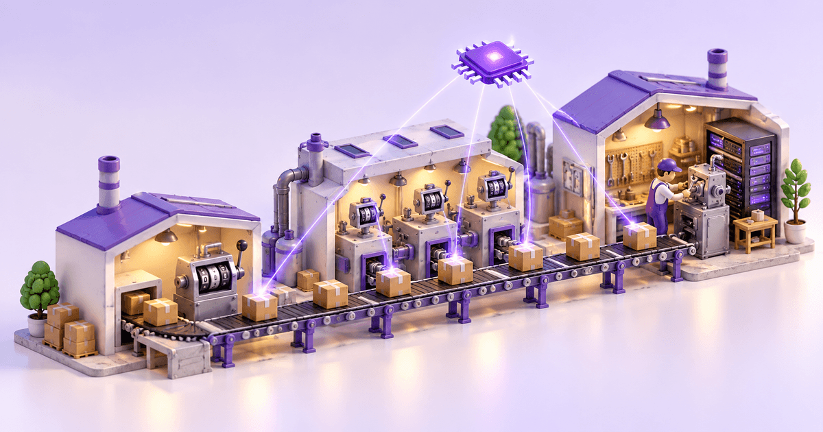 An isometric miniature of three automation factories side by side, each pricing the same parcel differently